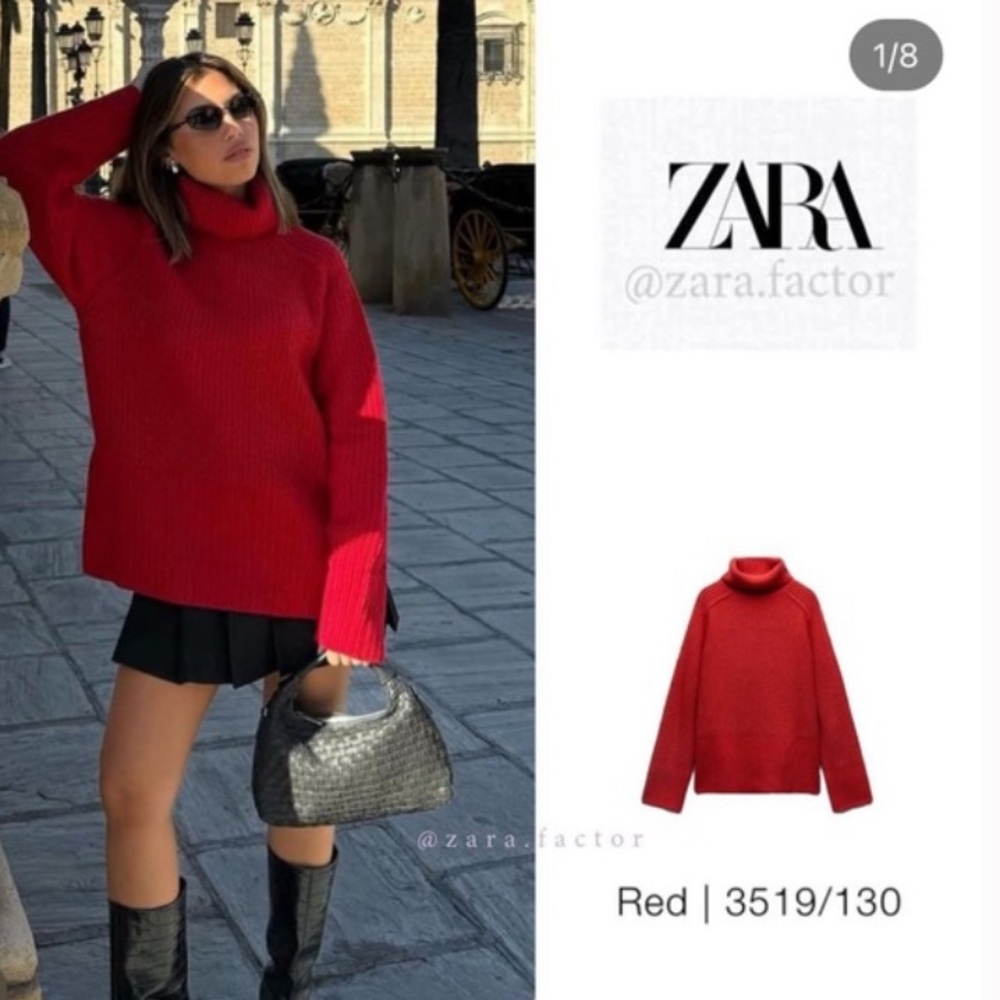 Zara Red Turtleneck Chunky Knit Sweater